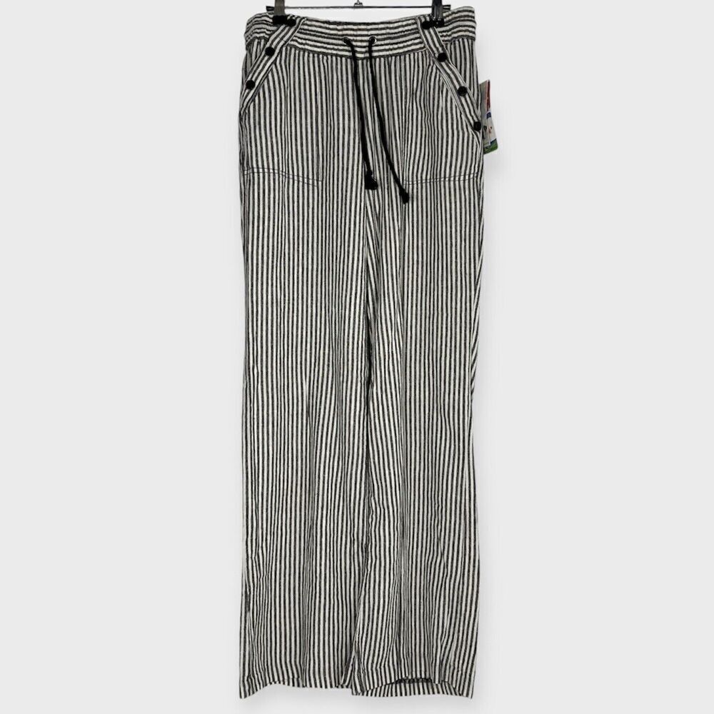 Jolt Wide Leg Linen Pants Juniors Sz 11 Stripe Black/Wht Tie Waist Lounge Casual